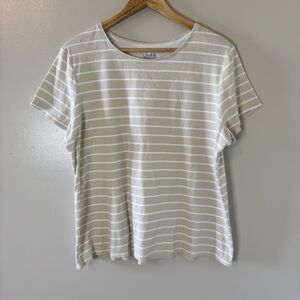 Croft & Barrow Classic Tee Beige White Striped Short Sleeve Top Sz XXL